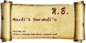 Mazák Barabás névjegykártya